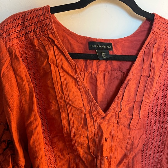 House of Harlow 1960 Peasant Sleeve Bell Sleeve Blouse Rust Orange - Picture 4 of 6